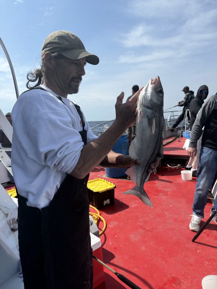 a person holding a fish