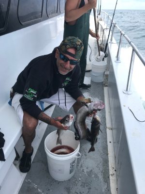 a person holding a fish in the water