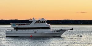 a small boat in a large body of water